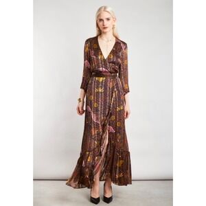 Ba&Sh Disy Crepe Dress Floral Print Wrap Maxi Dress Size 1 US 6